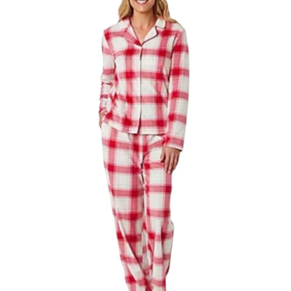ADONNA Red/Pink Plaid Cozy Fleece Pajama Set 2 Pc Women’s Size XXL
